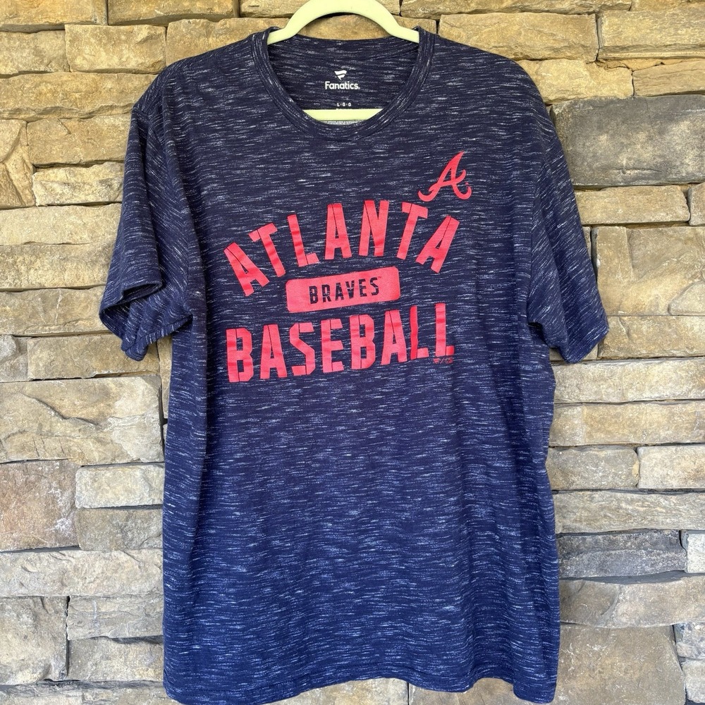 Atlanta Braves Fanatics T-shirt Men's L Large Spellout MLB Short Sleeve‎